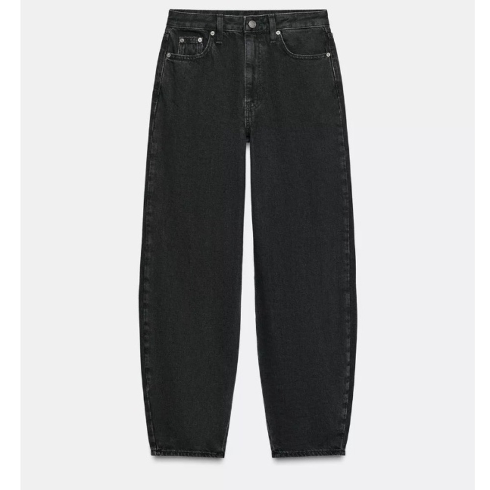 Zara Black Barrel Mid-Rise Jeans. Nwt in black